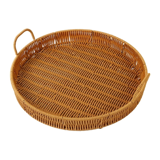 Bandeja organizadora para cestas de frutas y aperitivos, bandeja de cocina de polipropileno con bordes lisos de ratán. 35cm