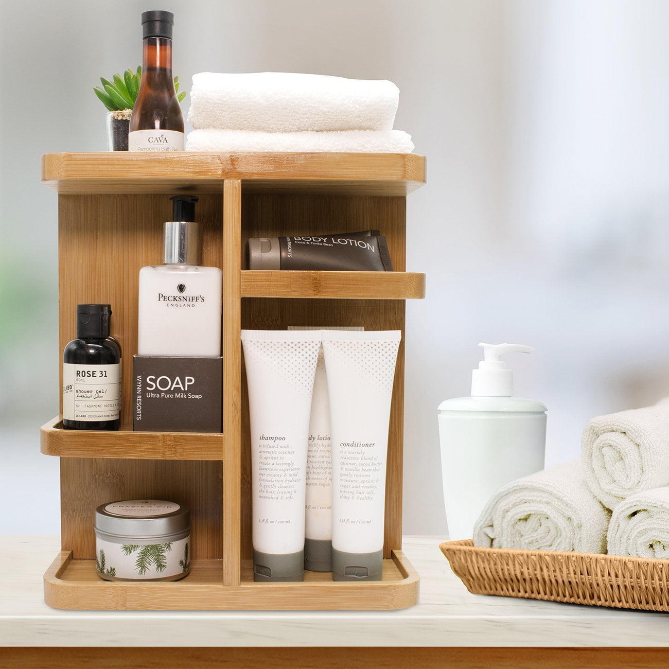 Sorbus Bamboo Makeup Organizer, Multi-Purpose Storage for Skincare, Toiletries, Desktop, Household Items, Display Stand Shelf