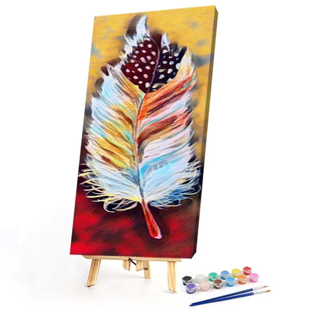 Cuadros Decorativos Pintura al óleo de plumas abstractas por números DIY pintado a mano sobre lienzo cuadro de arte de pared Wdftyju embutido en tela