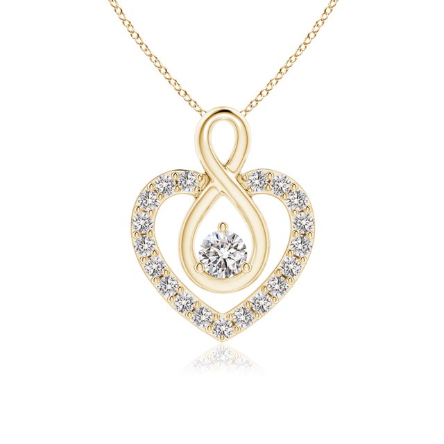 Angara Natural Diamond Necklace - Diamond Heart Pendant with Infinity Loop in 14K Yellow Gold for Women