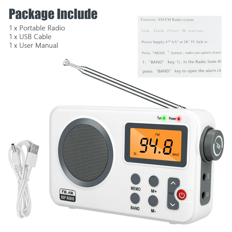 Portable AM FM Radio with LCD Display, TSV Personal Pocket Radio with Best  Reception, USB Cable or 4AA Batteries Powered Digital Stereo Radio Player