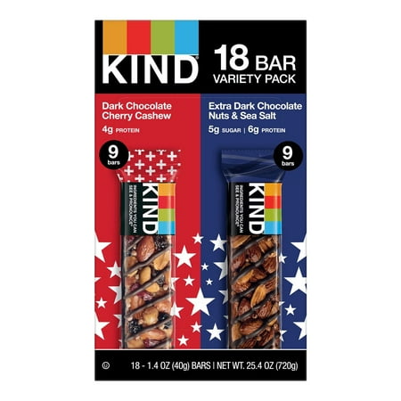 KIND Dark Chocolate Variety Pack Cherry Cashew & Nuts & Sea Salt 18 Count