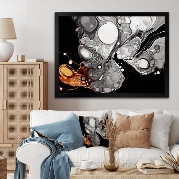 Designart "Black Liquid Fusion Grey and Black Elegance I" Abstract Framed Wall Art Decor - Modern Grey Abstract Line Art Hallway Framed Wall Art Decor