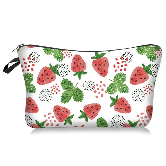 Organizador de viaje con patrón de fresa, bolsa de aseo, bolsas de maquillaje, bolsas de cosméticos, bolsa de almacenamiento de cepillo transparente bonita de viaje