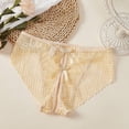 thumbnail image 2 of VONCOS Womens Sheer Lace Panties Cheeky Open Front Sexy Underwear Low Rise Mesh Lace with Bow, Beige,Size XL, 2 of 3