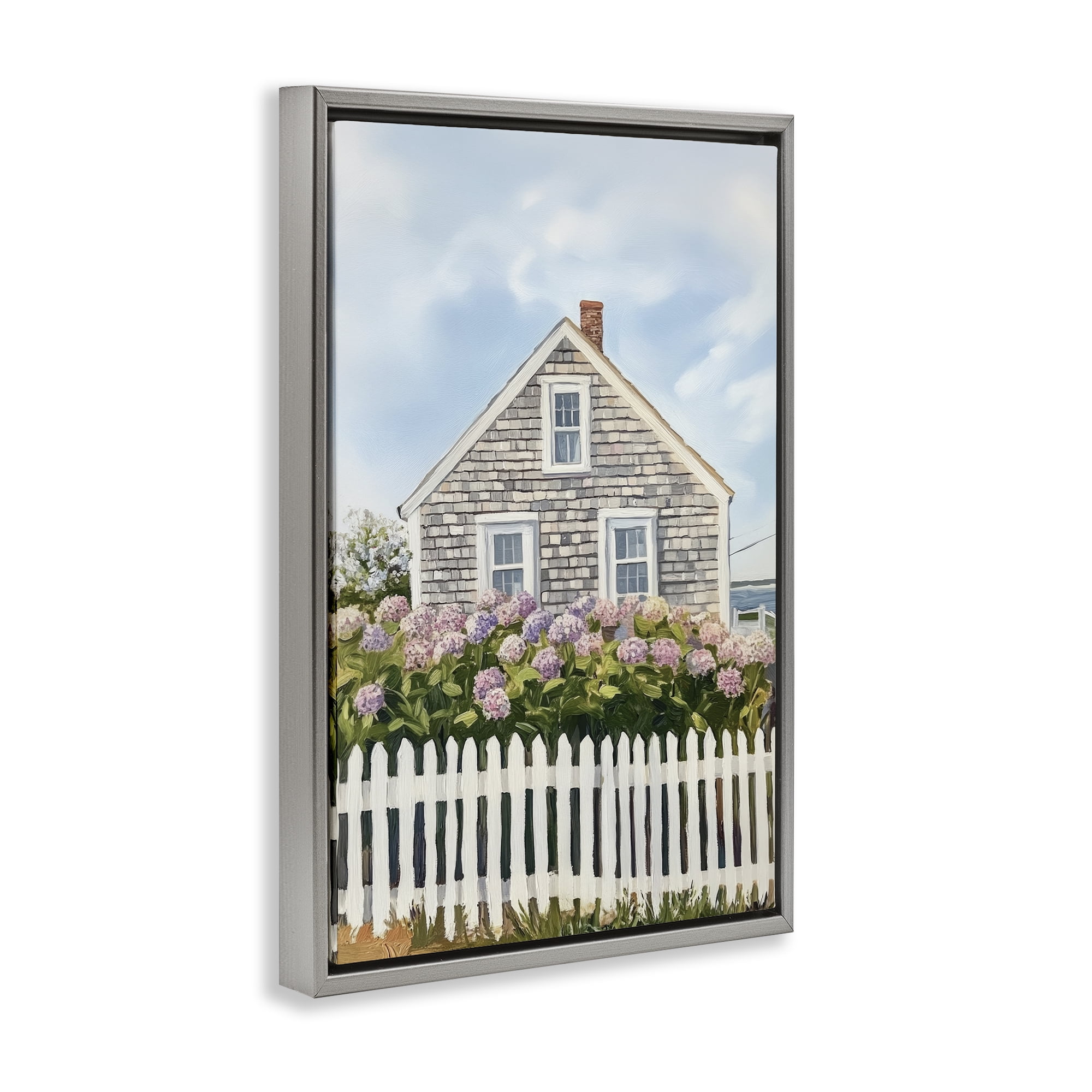 Stupell Industries Coastal Cottage Hydrangea Garden Gray Framed Floater Canvas Wall Art, design by Sisi and Seb