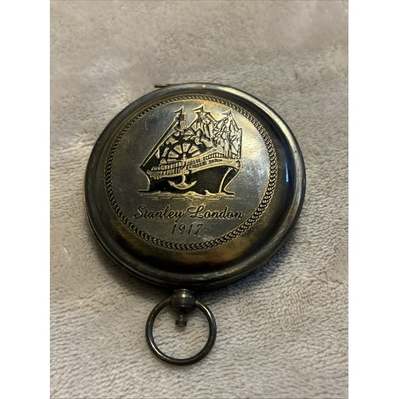 Solid Brass Push Button Pocket Compass Stanley London 1917 Ship, Reproduction