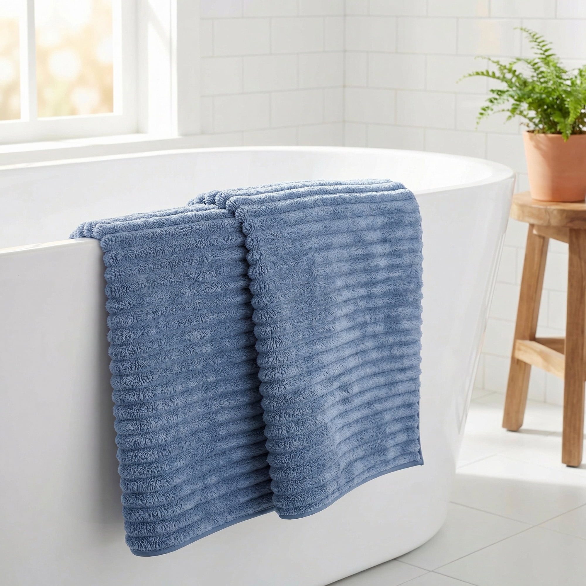 Unique Bargains Soft Absorbent Coral Fleece Towel 2 Pack Sky Blue/Light Grey 55"x28"