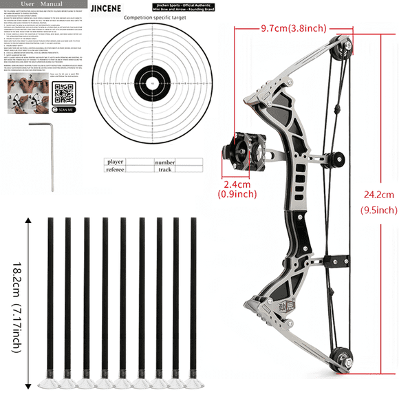 Teetheory 9.5-inch Mini Compound Bow Set, 12 Lbs, Ambidextrous, Includes 12 Arrows and Target Paper, Suitable for Archery and Hunting Games