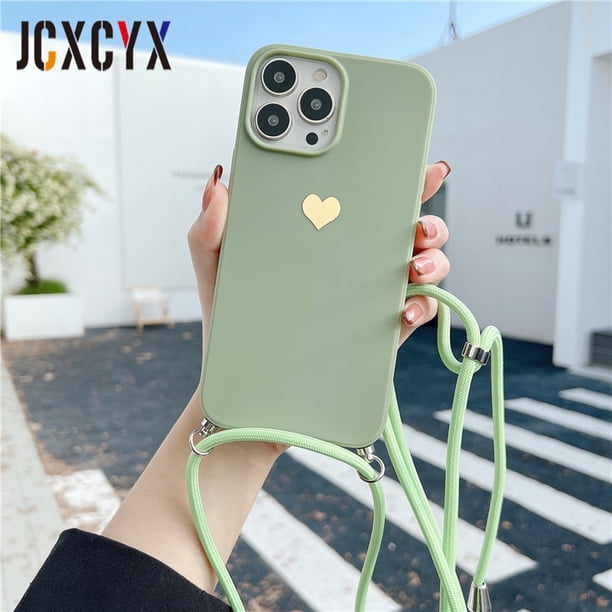 Funda de teléfono suave con cordón para collar cruzado de amor chapado para iPhone 14 13 12 Pro Max 11 MiNi XS XR X 8 7 Plus SE Tan Jianjun unisex