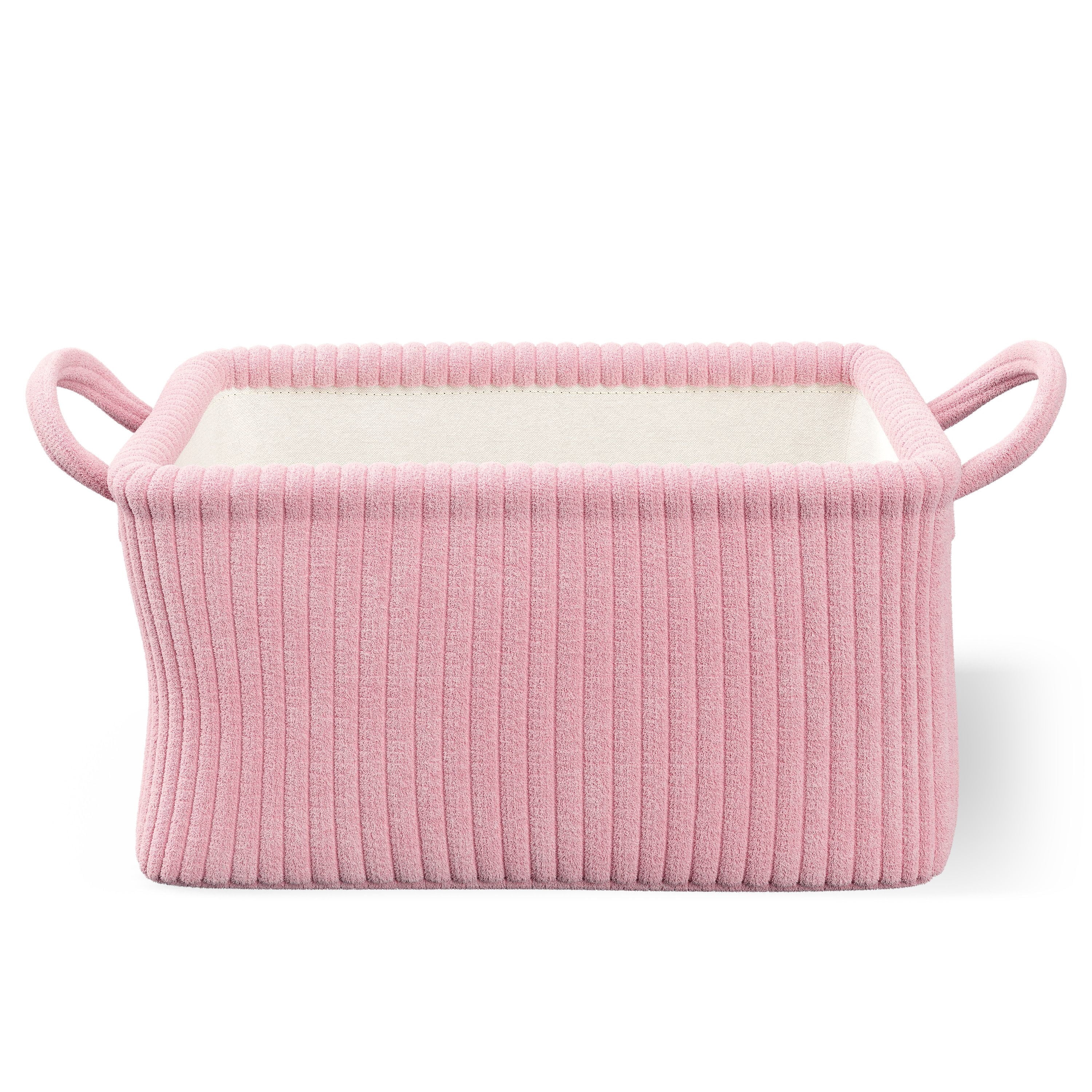 Mainstays Kids Medium Light Pink Ribbed Corduroy Fabric Storage Basket with Handles, 4 Pack