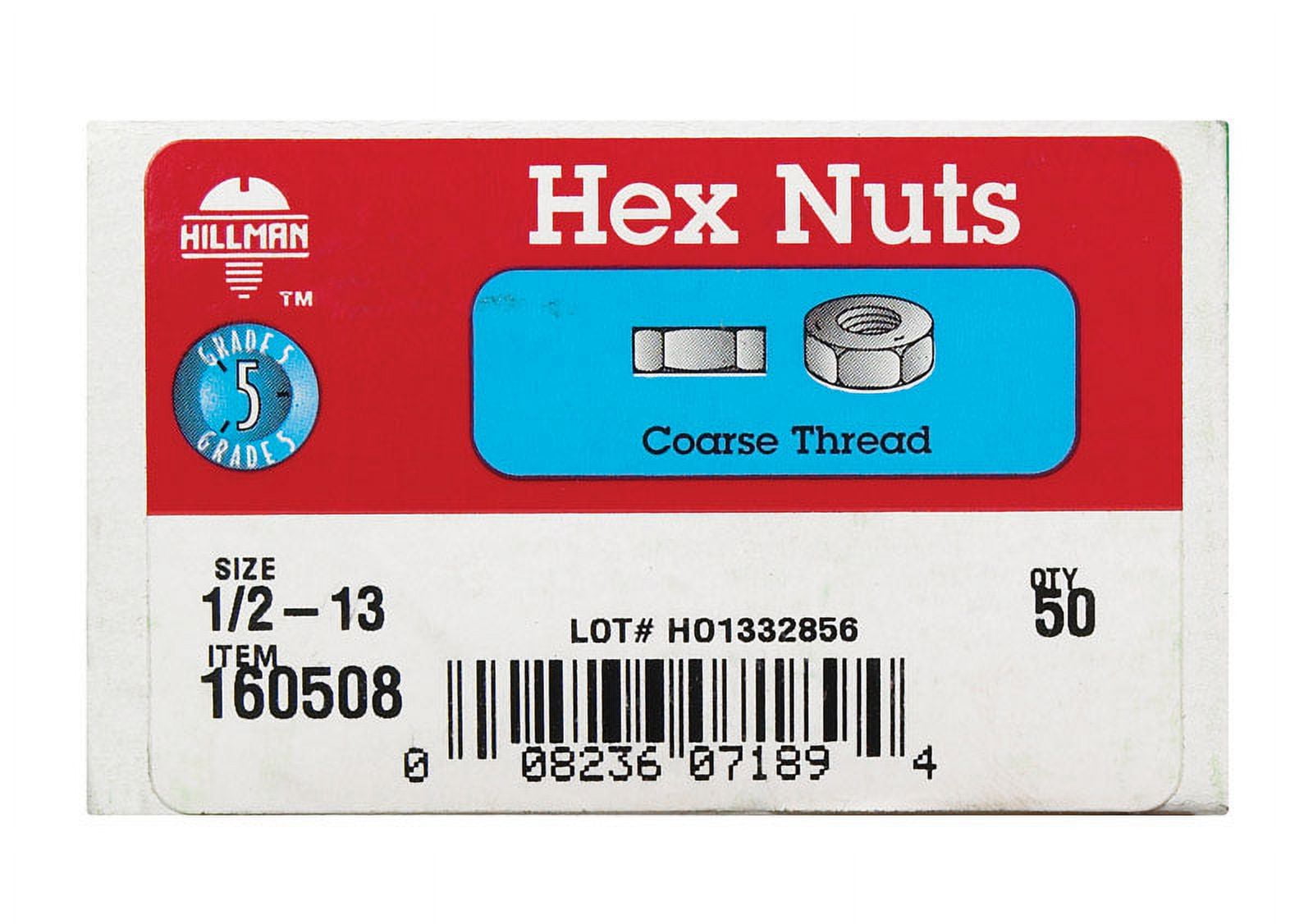 Hillman 160508 Hex Nut 1/2" Zinc-Plated Steel USS Zinc-Plated