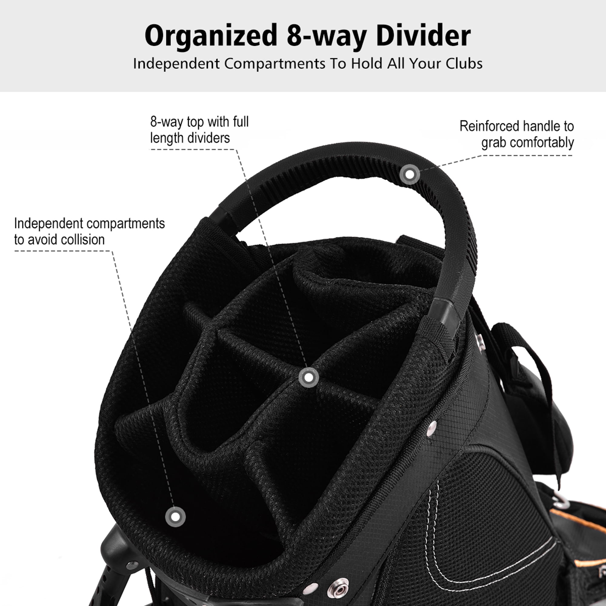 Costway Golf Stand Cart Bag Club w/6 Way Divider Carry Organizer