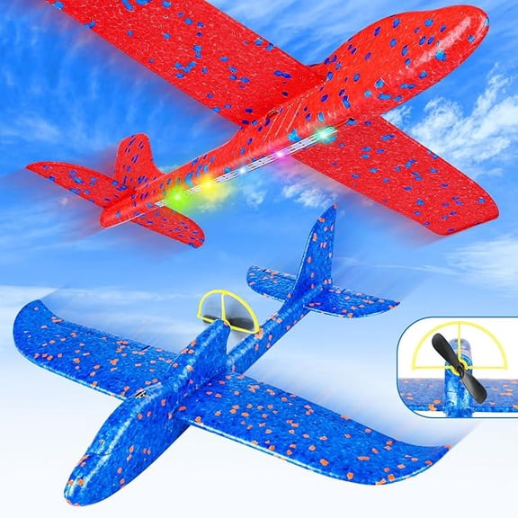 Foam Airplanes for Kids, 14.9'' Electric Foam Glider Planes, 2 Flight Mode Styrofoam Plane Toys, Outdoor Summer Game Birthday Party Favors Gifts for 3-12 Year Old Boys Girls, Red
