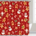 thumbnail image 4 of Christmas Gingerbread Man Shower Curtain, Cute Santa Snowman Candy Cane Xmas Pattern Red Shower Curtain for Bathroom, Winter Holiday Waterproof Fabric with Hooks 72x72inch, 4 of 7