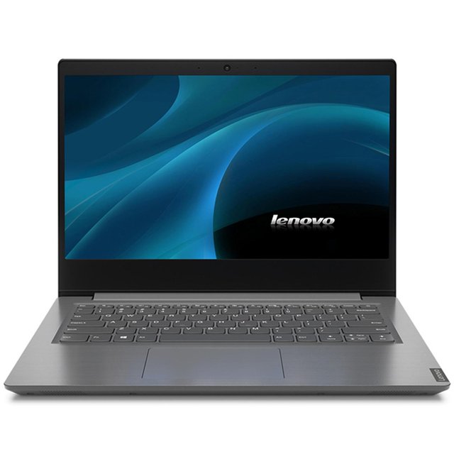 laptop lenovo v14-iml core i3 10110u 12gb 1tb hdd 14 hd 82na0035lm-v2 Vista frontal centrada de una laptop Lenovo V14 gris de 14" con pantalla HD 1366x768, cámara web en el bisel superior, teclado en español y touchpad rectangular; chasis con acabado metálico cepillado y logo Lenovo visible. Suele usarse también para tareas de oficina y movilidad diaria.