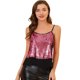 thumbnail image 1 of Allegra K Camisetas sin mangas de la gasa del chaleco de las lentejuelas del panel del contraste de la camisola de la cosecha sin mangas de las mujeres Rosa roja S, 1 of 6