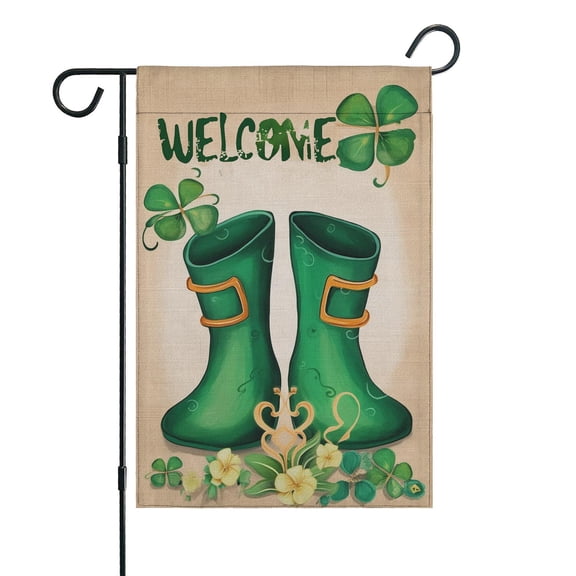 St.Patrick's Day Yard Flags Irish Outdoor Flag Shamrock in the Boots Outdoor Flags 12.5''×18'' Linen Vertical Double Sided Yard Flags for Home,Farmhouse Holiday Spring Outdoor Decor