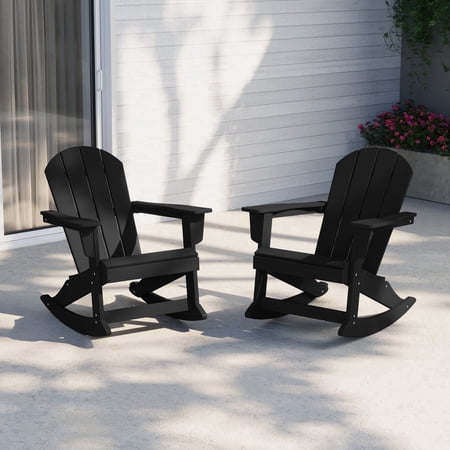 WestinTrends Malibu Outdoor Patio Porch Rocking Adirondack Chair (Set of 2), Black