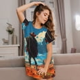 thumbnail image 3 of Vsdgher Lone Cowboy Desert Scene Pattern Womens Short Sleeve Sleepshirt Scoopneck Cute Nightdress Ruffle Comfy Nightgown, 3 of 6