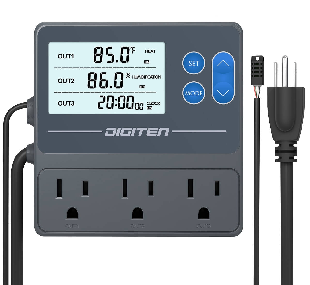SENSTREE Digital Temperature & Humidity Controller with 3 Pre-Wired Smart Outlets - Independent Control for Heating/Cooling, Humidification, and Timer Functions - Ideal for Mushroom Growing