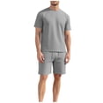 thumbnail image 2 of Ceisia Men's Short Sleeve Crewneck T-Shirt and Relaxed Fit Waffle Knit Shorts with Pockets Drawstring Two Piece Athletic Set Gifts for Father Gray 1X, 2 of 9