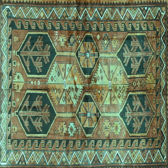 Ahgly Company Machine Washable Indoor Square Persian Turquoise Blue Traditional Area Rugs, 8' Square
