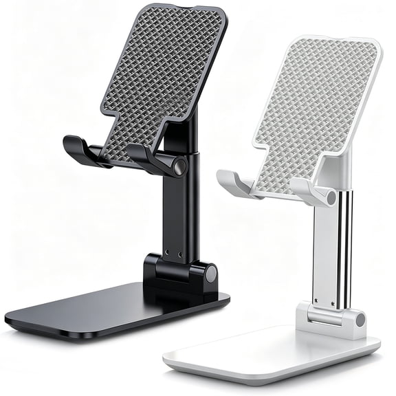 Lucrave Phone Stand for Desk, 2 Pack Cell Phone Holder for iphone Office Accessories Mini, Weighted base, Cute, Portable, Fully Foldable, Under 8" Devices, All Smart phones, Office Accessories