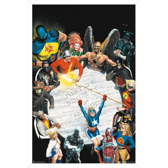 DC Comics - The Justice Society of America - Table Meeting Wall Poster, 14.725" x 22.375", Framed
