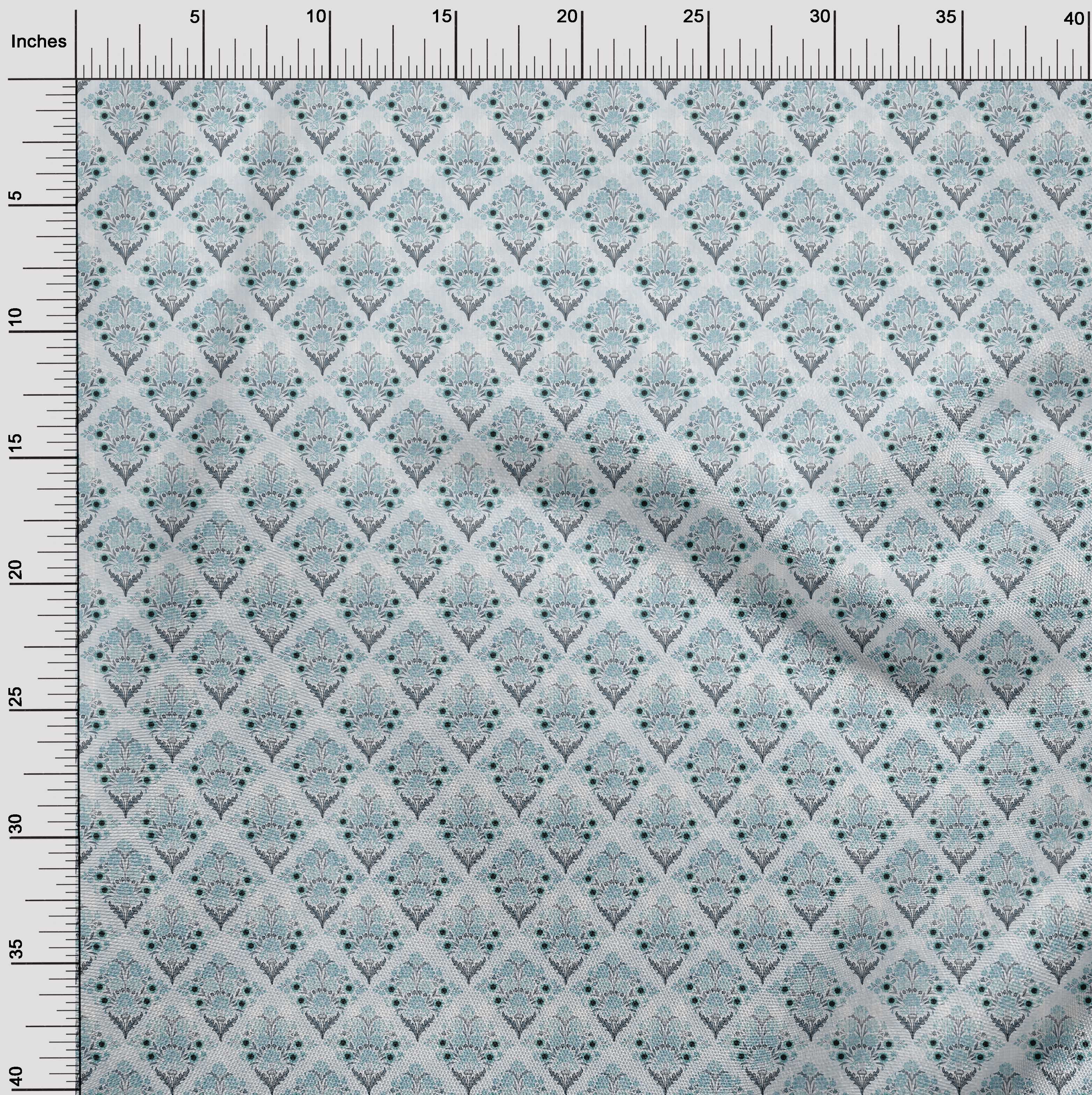 oneOone Polyester Spandex Light Blue2 Fabric Asian Block Floral Dress Material Fabric Print Fabric By The Yard 56 Inch Wide