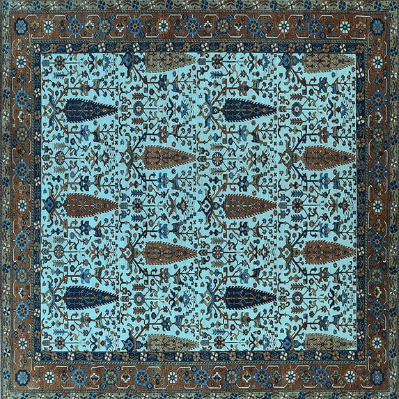 Ahgly Company Indoor Square Oriental Light Blue Industrial Area Rugs, 8' Square