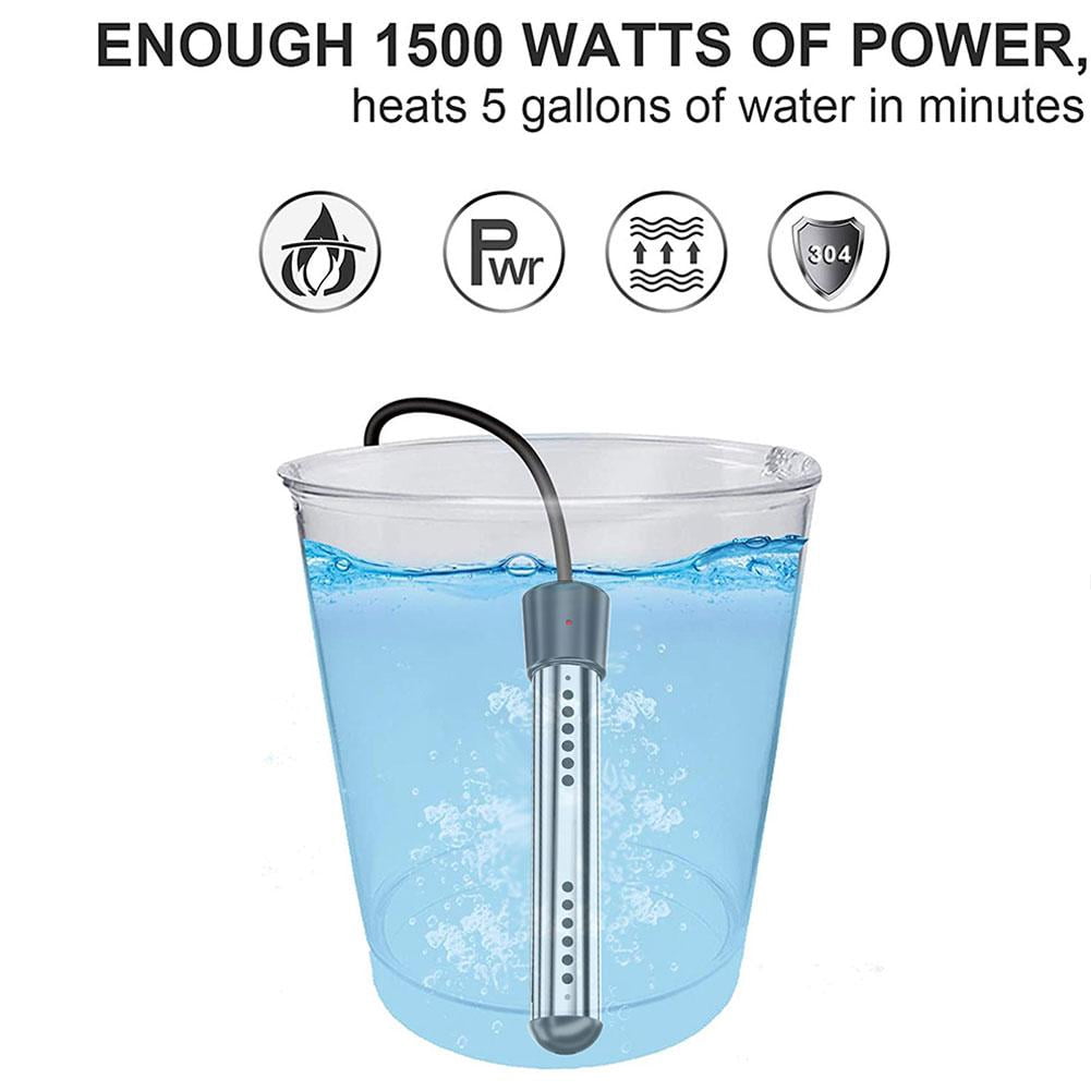 Electric Immersion Water Heater For Bath Portable And Suitable For Household Use With 304 Stainless Steel Cover And Thermostat Auto Shutoff Feature