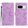 thumbnail image 1 of SaniMore Case for Google Pixel 8 6.3" 2023, [Card Slots + Cash Pocket + Removeable Wrist Strap] PU Leather Embossed Flower Flip Kickstand 360° All-around Protective Wallet Shell, Purple, 1 of 8
