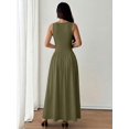 thumbnail image 2 of Petite Womens Army Green Solid Square Neck Ruched Flared Maxi Dress For Spring Summer, 2 of 6
