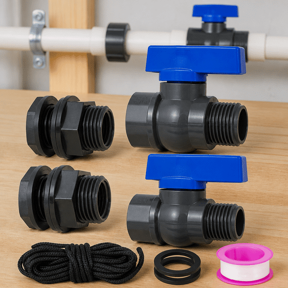 Valves – 2‑Pack PVC Ball Valve Bulkhead Fitting for Rain Barrels, 3/4″ GHT Thread, with Installation Rope for Water Tanks & Drains