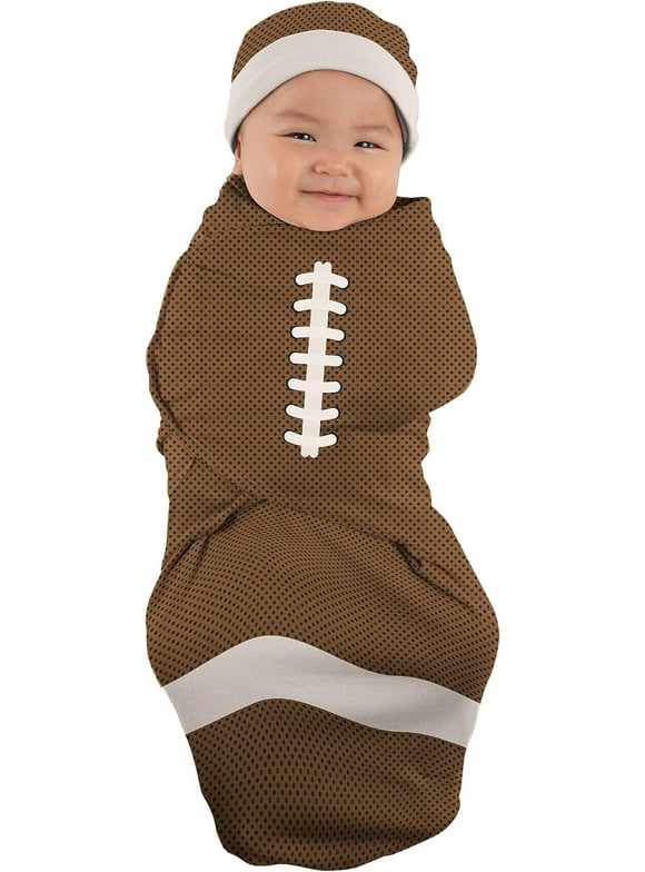 Cuddle Club Baby Wrap Swaddle Blanket Sleep Sack with Novelty Beanie Hat, Football Large