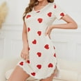 thumbnail image 3 of Oplxuo Heart Print Short Nightgowns for Women Loose Crewneck Sleepwear Short Sleeve Comfy Sleep Dress Nightshirt, 3 of 7