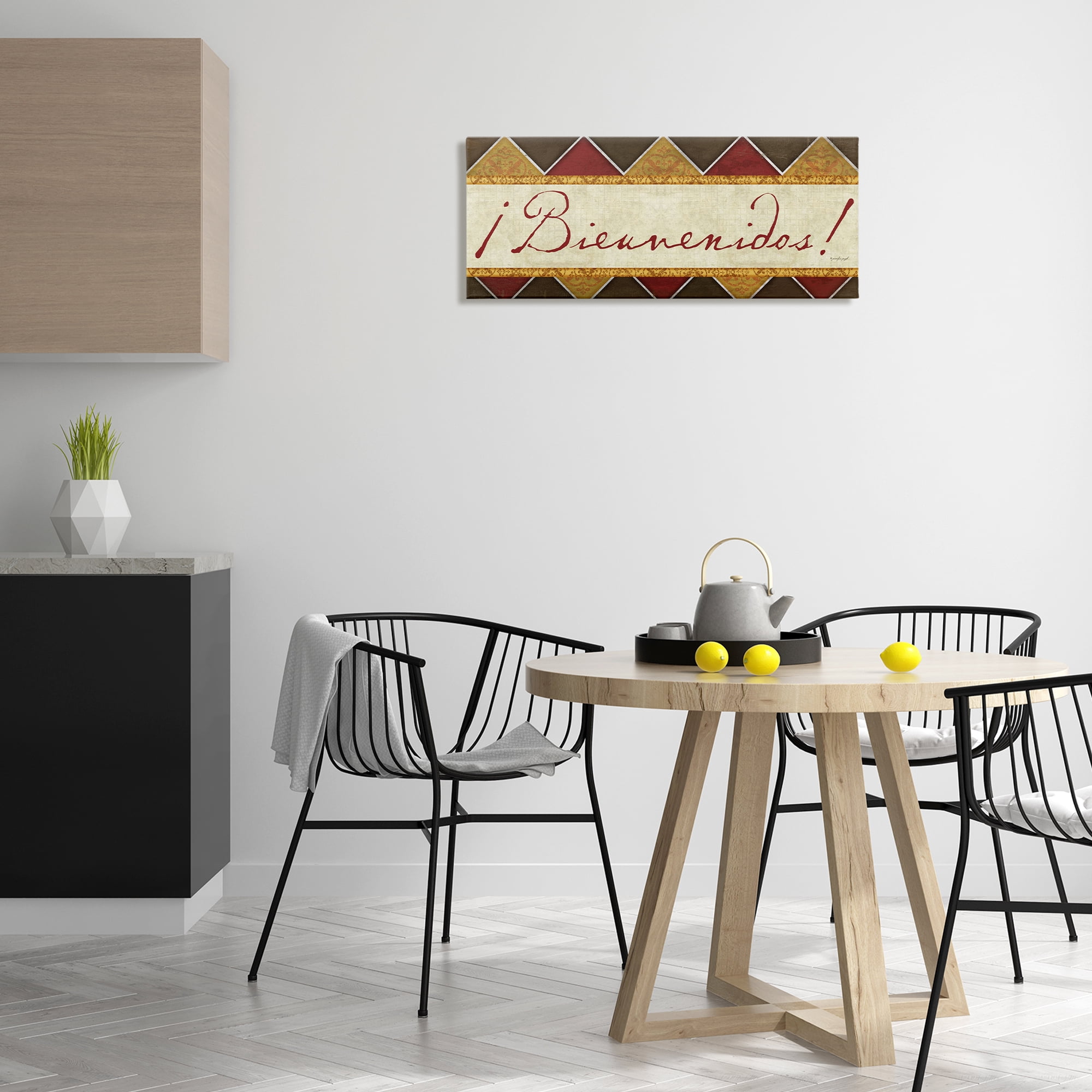 Stupell Industries Bienvenidos Patrón Tradicional Signs and Rules Painting Wrapped Canvas Art Print Wall Art, 30 x 13