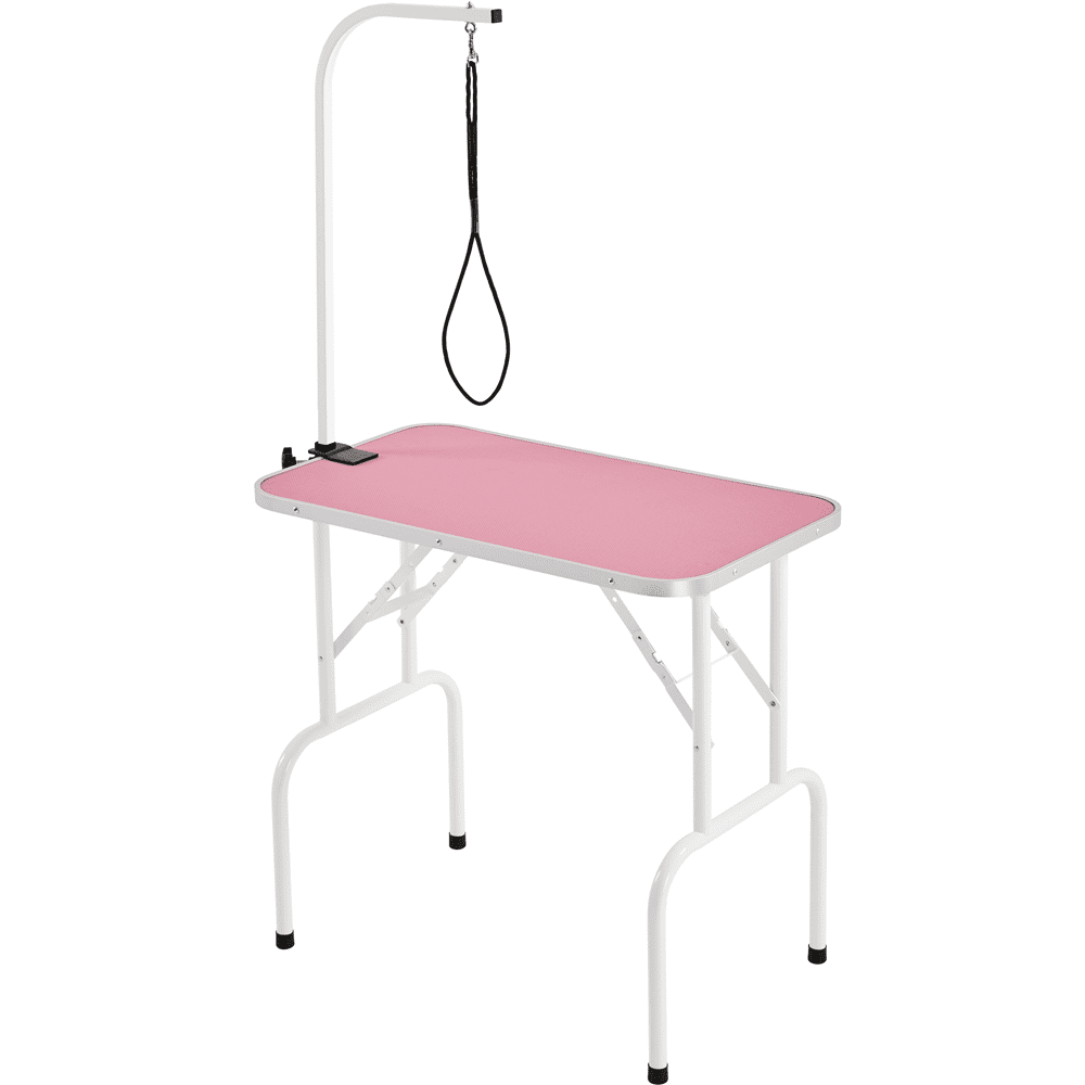 Alden Design 32"L Adjustable Foldable Pet Grooming Table, Pink
