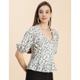 thumbnail image 3 of Moomaya Short Sleeves Sweetheart Neck Cotton Top - Women's Elegant Peplum Top, 3 of 9