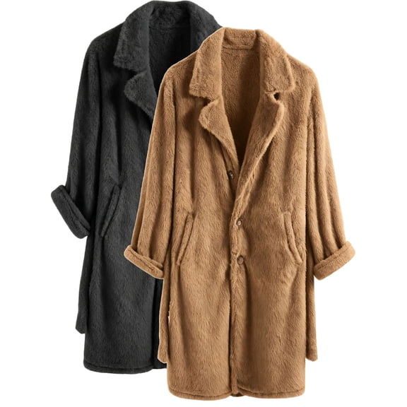 UVEASISHA Winter Fleece Jackets for Men Big and Tall Fashion Single Breasted Trench Coat Furry Casual Business Peacoat with Pockets Khaki L