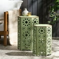 thumbnail image 2 of GDF Studio Elliot Indoor/Outdoor Metal 12 and 14 Inch Sunburst Side Tables, Set of 2, Crackle Green, 2 of 9