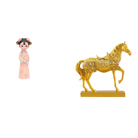 Estatua de resina tradicional china de niña y caballo, escultura en miniatura, figura de animal grabada, decoración para dormitorio, oficina, granja,
