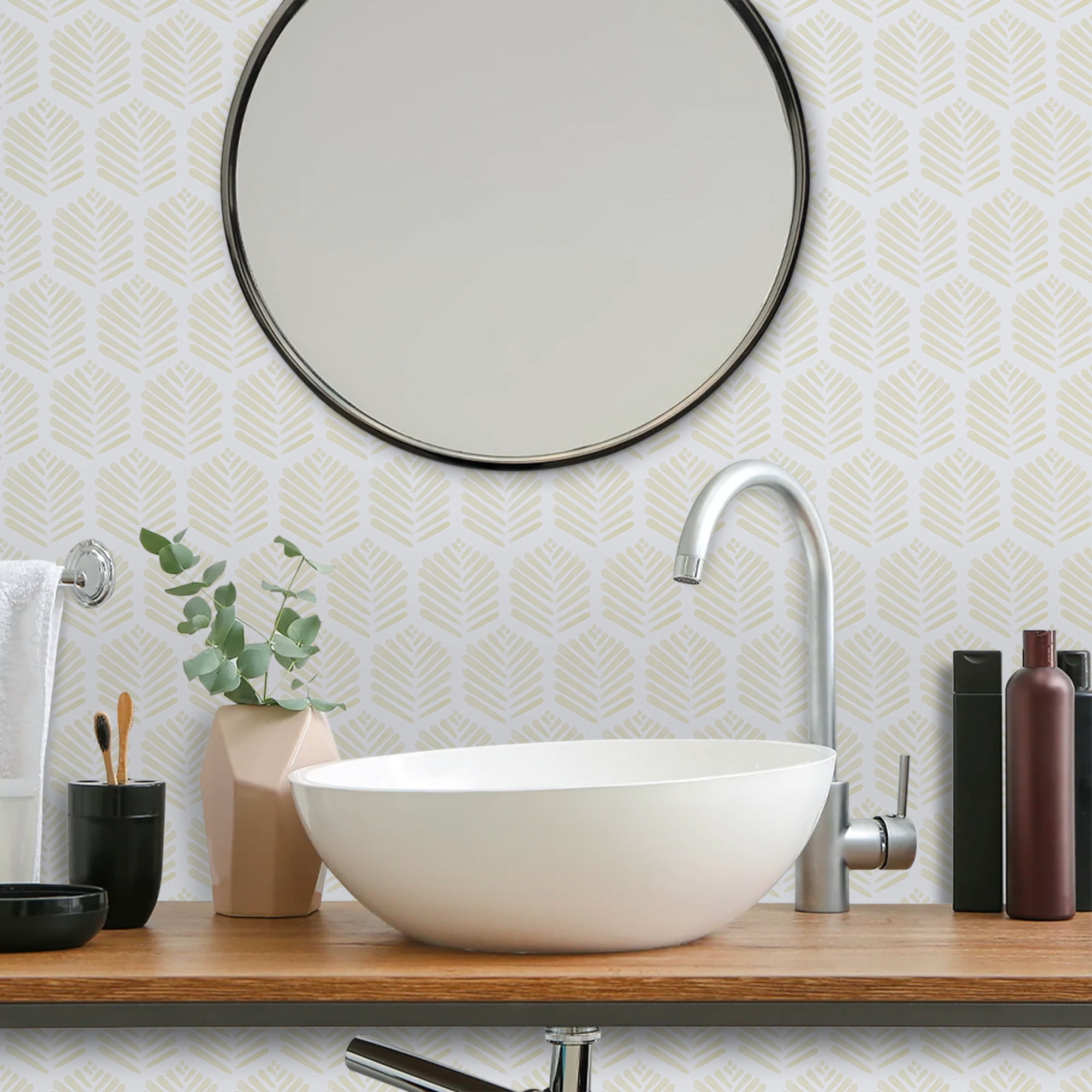 (2 pack) Abyssaly Peel and Stick Wallpaper 17.3"×118" Beige Leaf Self-Adhesive Removable Modern Wallpaper for Home Decor