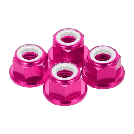 Uxcell 4 Pcs M8 Pitch 1.25mm Aluminum Alloy Lock Nuts Flanged Hex Nuts Nylon Locking Serrated for RC Drone Quadcopter Motor Prop Adapter FPV Parts Fasteners Rose Red