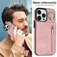 thumbnail image 6 of ELEHOLD For iPhone 12 Pro / 12 6.1", Wallet Case with Card Slot Holder,RFID Blocking,Built-in 360°Rotating Ring Kickstand Zipper Retro Purse Shockproof Case Cover, pink, 6 of 8