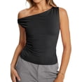thumbnail image 2 of Women'S Off the Shoulder Crop Top Sleeveless Stretchy Bodycon Tank Y2K Sling T-Shirt for Summer Black XS, 2 of 9
