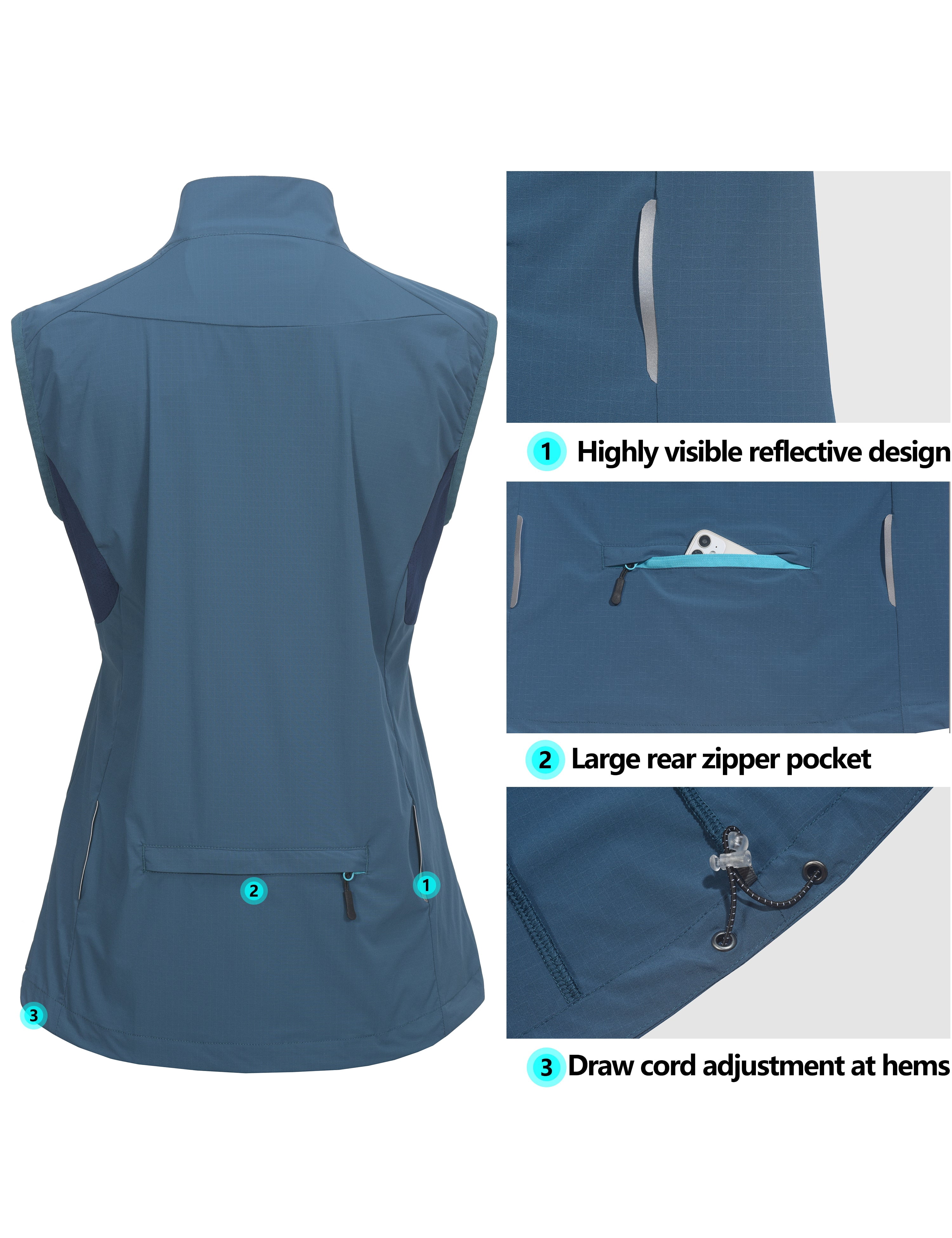 Little Donkey Andy Women's Cycling Vest Reflective Bike Vest, Wind Vest Lightweight Breathable UPF 50 for Golf Running Size XL