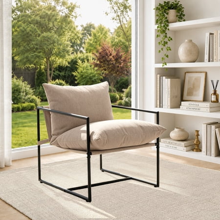 SAETSFEG Sling Accent Chair, Metal Framed Indoor Armchair, Oatmeal