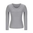 thumbnail image 6 of Ltctricy T Shirts for Women Long Sleeve Square Neck Solid Color Ribbed Slim Tunic Tops with Built in Bra Soft Casual Tees(Gray,Large), 6 of 7